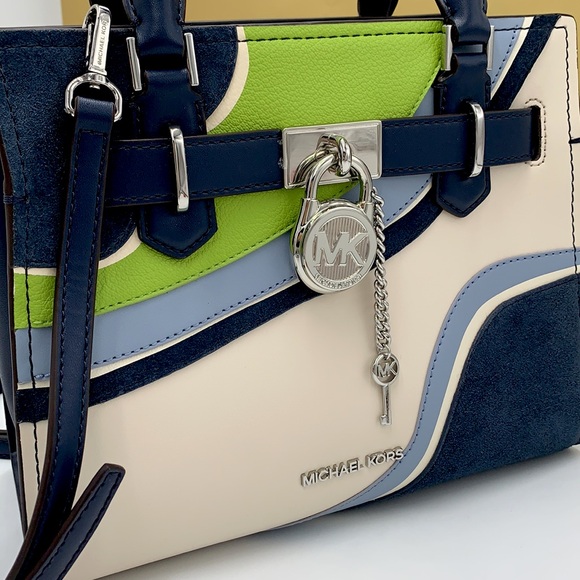 MICHAEL KORS Hamilton Small Patchwork Satchel NAVY MULTI COLOR - Picture 4 of 16